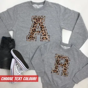 Personalised Adult & Kid Big Initial Matching Sweatshirts Grey (MRK X) mens dad clothes online