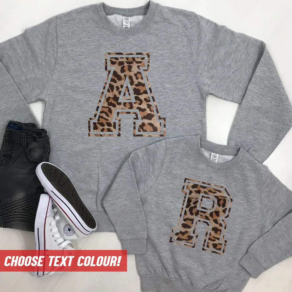 Personalised Adult & Kid Big Initial Matching Sweatshirts Grey (MRK X) mens dad clothes online