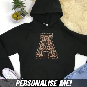 Personalised Adult & Kid Leopard Initial Hoodie (MRK X) mum jeans promo