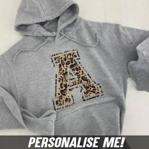 Personalised Adult & Kid Leopard Initial Hoodie (MRK X) mum jeans promo