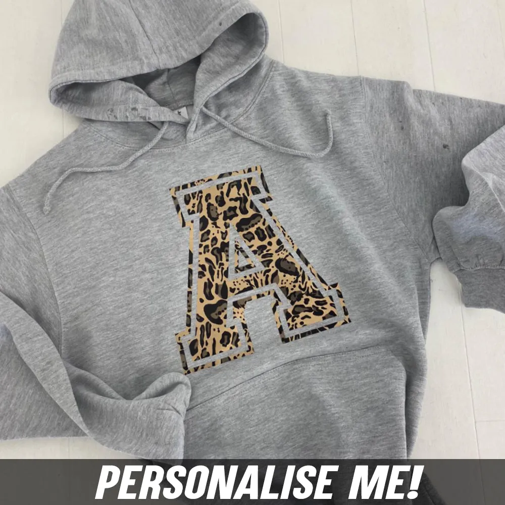 Personalised Adult & Kid Leopard Initial Hoodie (MRK X) mum jeans promo