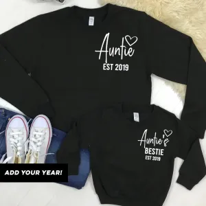 Personalised Auntie and Auntie's Bestie Mini Logo Black Sweatshirts (MRK X) Auntie Clothing - auntie fashion outlet