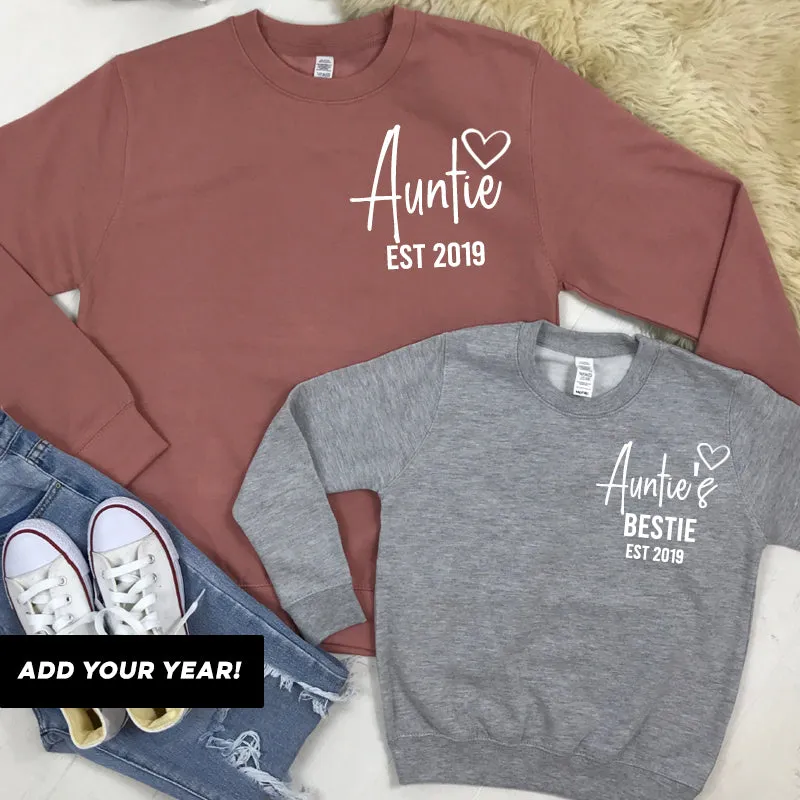 Personalised Auntie and Auntie's Bestie Mini Logo Sweatshirts (MRK X) Auntie Clothing - auntie fashion outlet