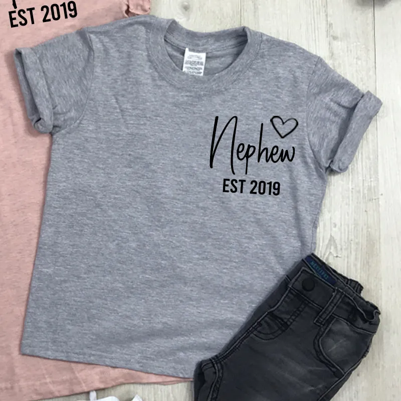 Personalised Auntie and Nephew Heart Established Mini Logo T-Shirts (MRK X)