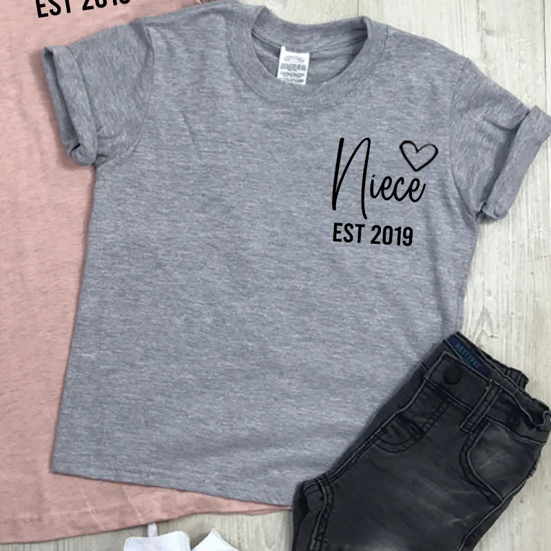 Personalised Auntie and Niece Heart Established Mini Logo T-Shirts (MRK X)