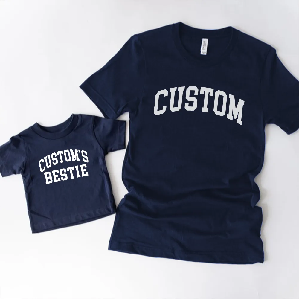 Personalised Bestie College Matching Navy T-Shirts fathers day sale outfits