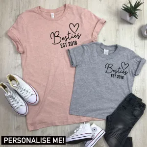 Personalised Besties Est Mum & Kid Matching Tees - Peach/Grey  (MRK X) baby bump outfits discount