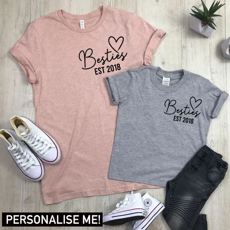 Personalised Besties Est Mum & Kid Matching Tees - Peach/Grey  (MRK X) discount mum dresses