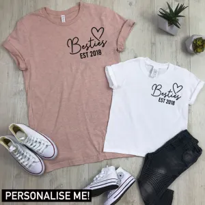 Personalised Besties Est Mum & Kid Matching Tees - Peach/White  (MRK X) baby bump outfits discount