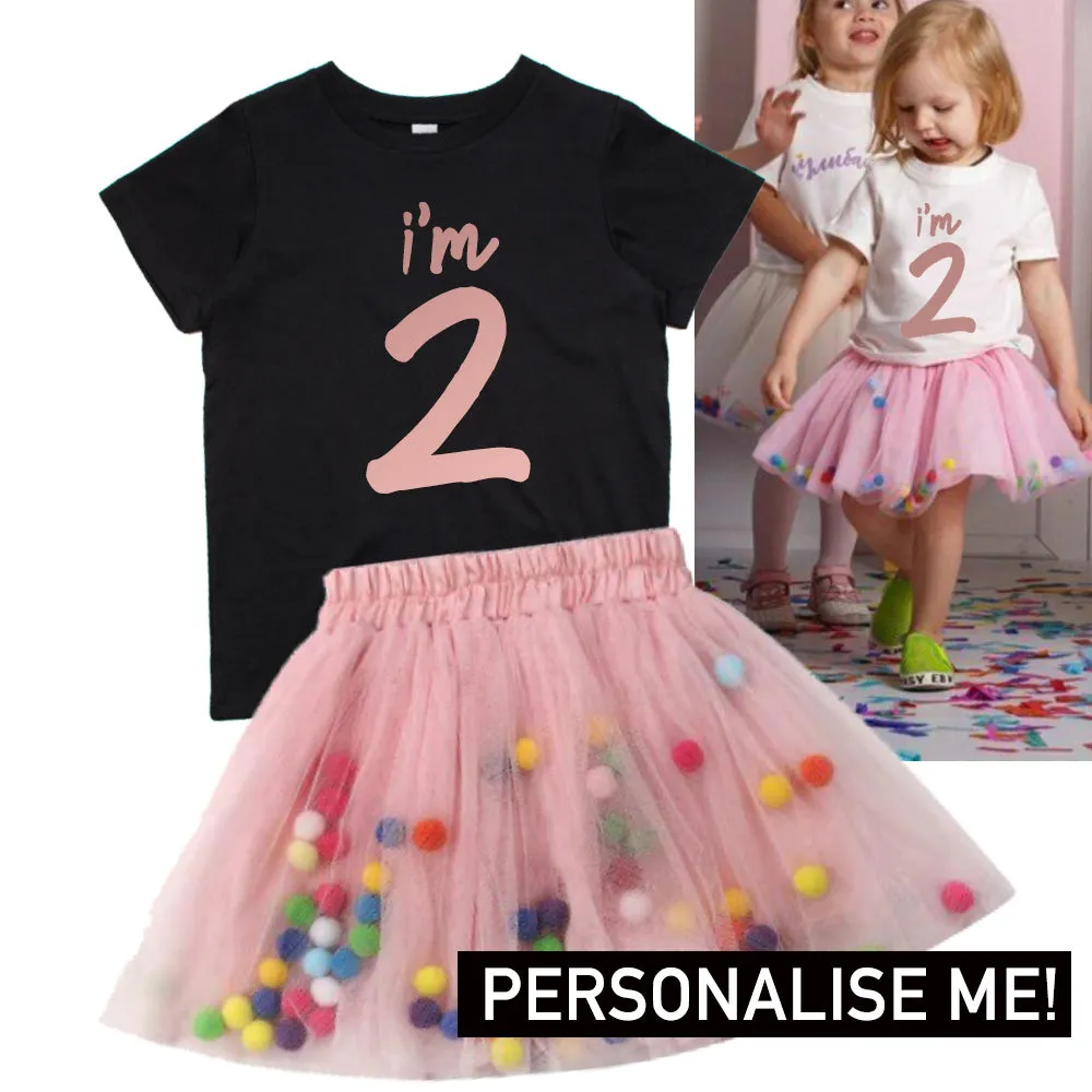 Personalised Birthday Year Black Tee & Pink Tutu Dress Set girls clothes cheap