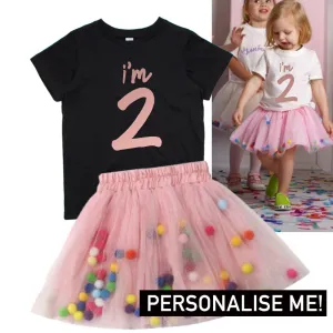 Personalised Birthday Year Black Tee & Pink Tutu Dress Set girls clothes cheap