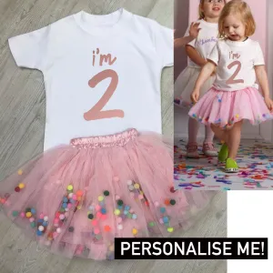 Personalised Birthday Year Tee & Pink Tutu Dress Set girls clothes cheap