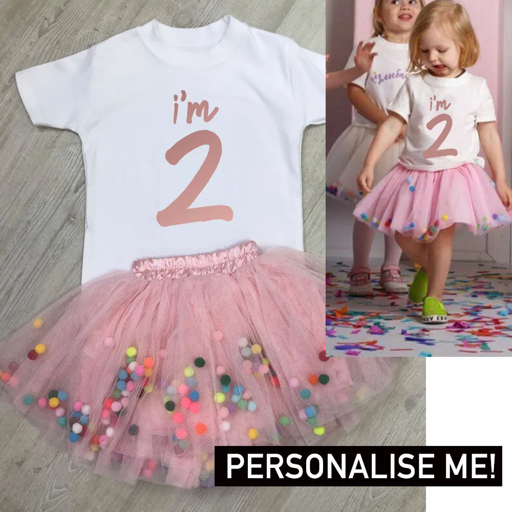 Personalised Birthday Year Tee & Pink Tutu Dress Set girls clothes cheap
