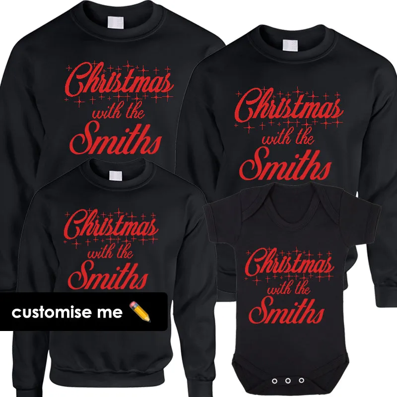 Personalised Christmas With The Family Matching Sweatshirts/Bodysuit Black (MRK X) maternity wear outlet