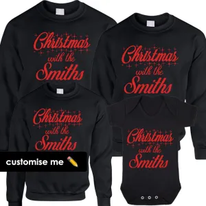 Personalised Christmas With The Family Matching Sweatshirts/Bodysuit Black (MRK X) maternity wear outlet