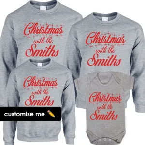 Personalised Christmas With The Family Matching Sweatshirts/Bodysuit Heather Grey (MRK X) maternity wear outlet