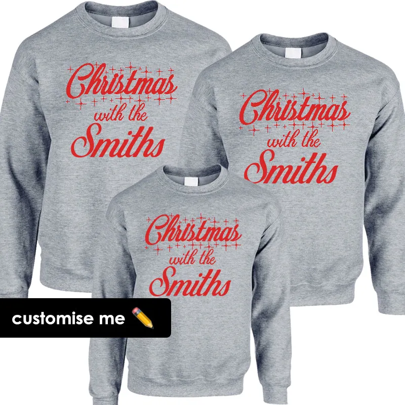 Personalised Christmas With The Family Matching Sweatshirts/Bodysuit Heather Grey (MRK X)