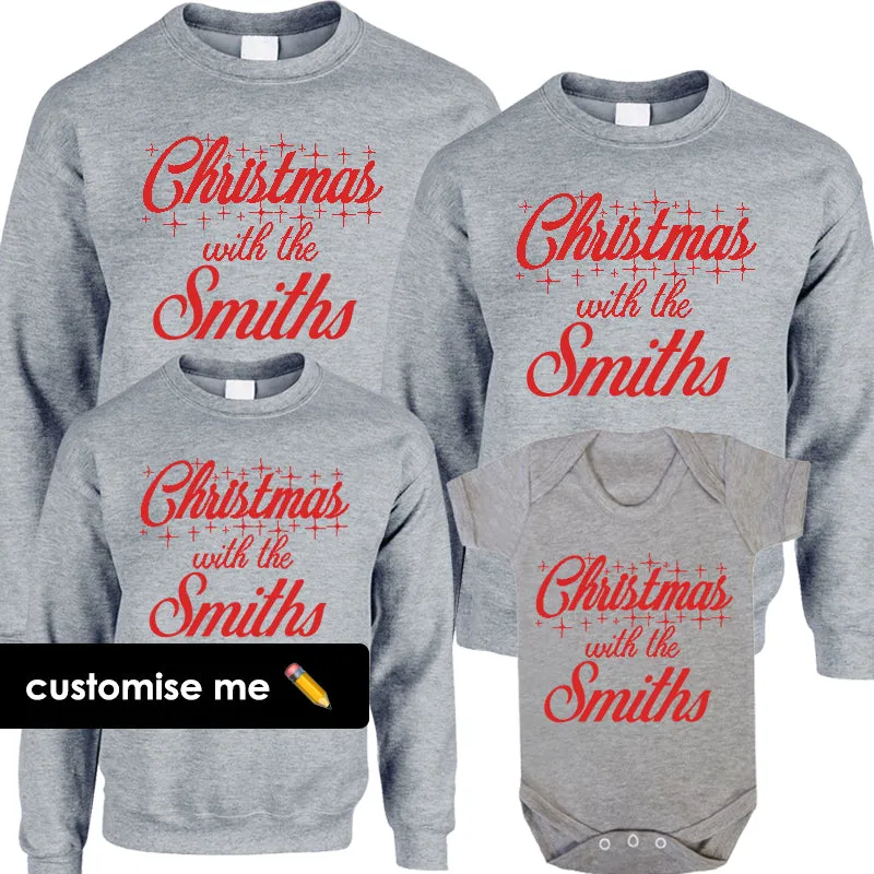 Personalised Christmas With The Family Matching Sweatshirts/Bodysuit Heather Grey (MRK X) maternity wear outlet