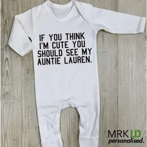 Personalised Cute As Auntie White Rompersuit (MRK X) Auntie Clothing - auntie fashion outlet