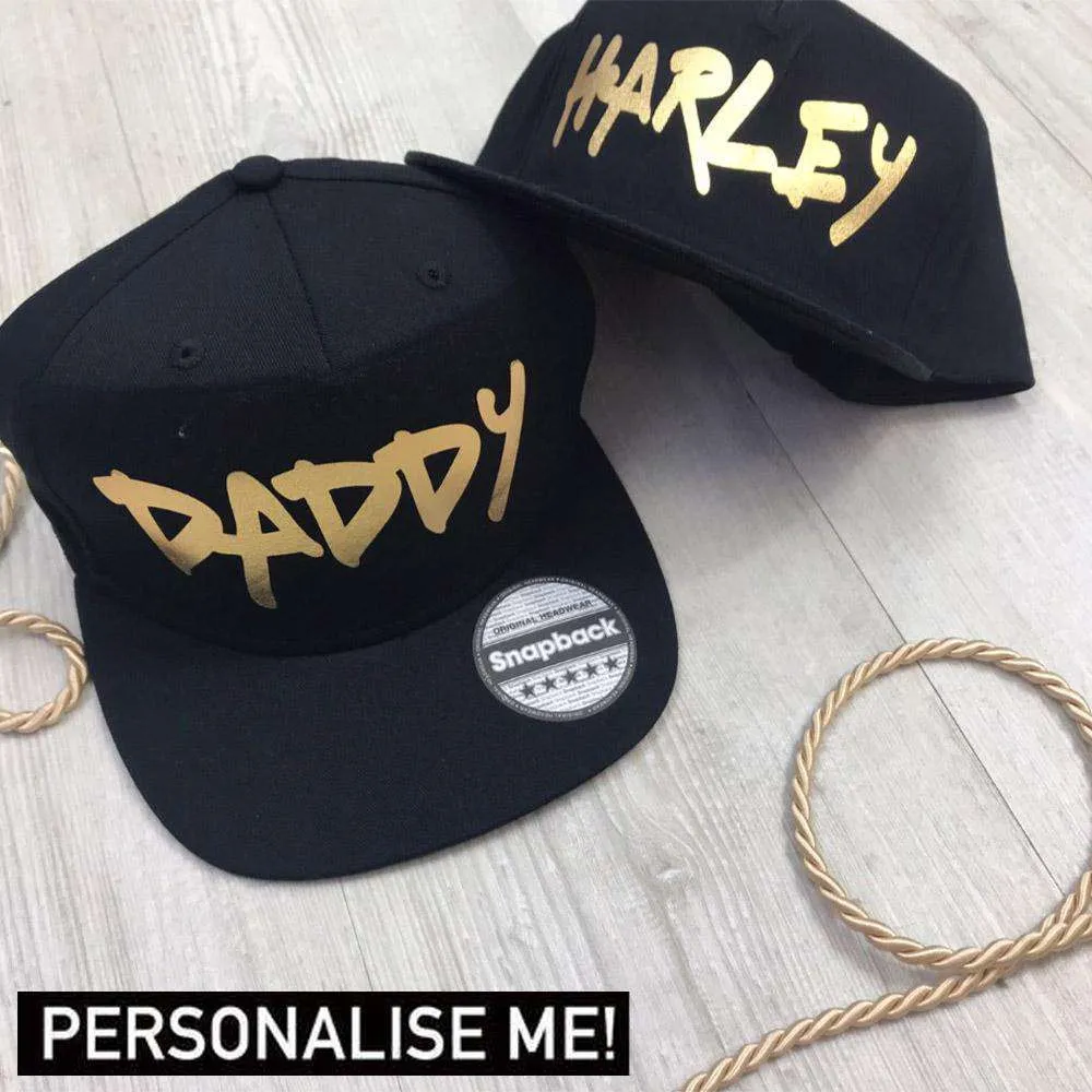 Personalised Dad And Kid Matching Graffiti Style Caps - Black dads clothes cheap