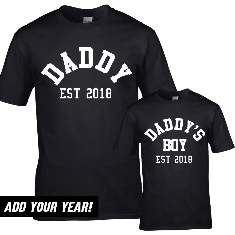 Personalised Daddy & Daddy's Boy Varsity Established Matching T-Shirts (MRK X) fathers day sale outfits