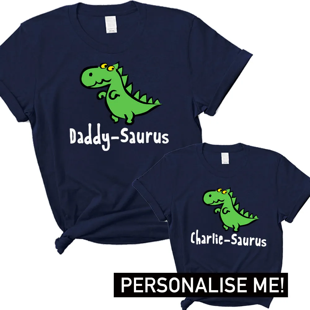 Personalised Dino Daddy & Kid Saurus Matching Tees- Navy daddy outfits clearance