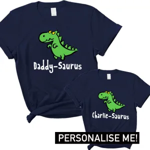 Personalised Dino Daddy & Kid Saurus Matching Tees- Navy daddy outfits clearance