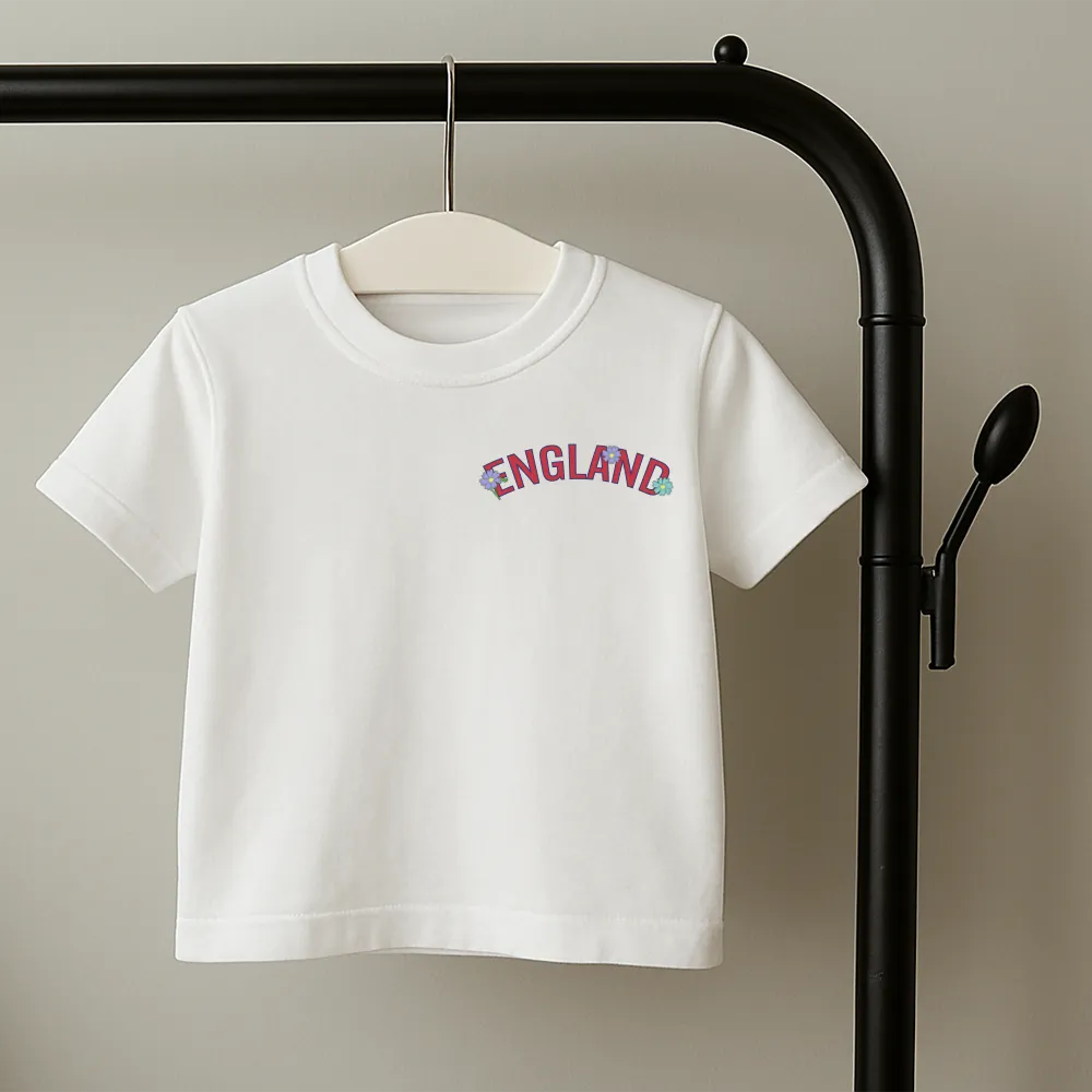 Personalised England Floral Front & Back Graphic Kids T-Shirt