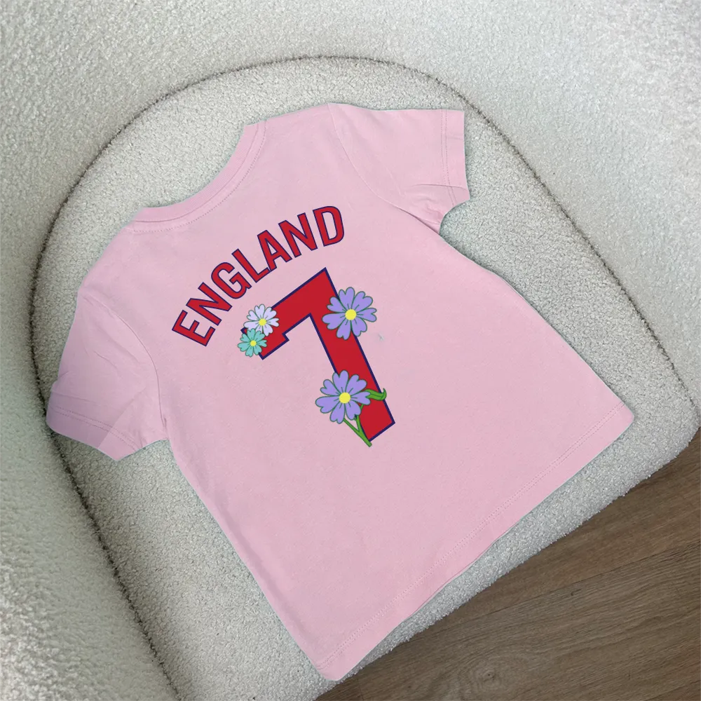 Personalised England Floral Front & Back Graphic Kids T-Shirt