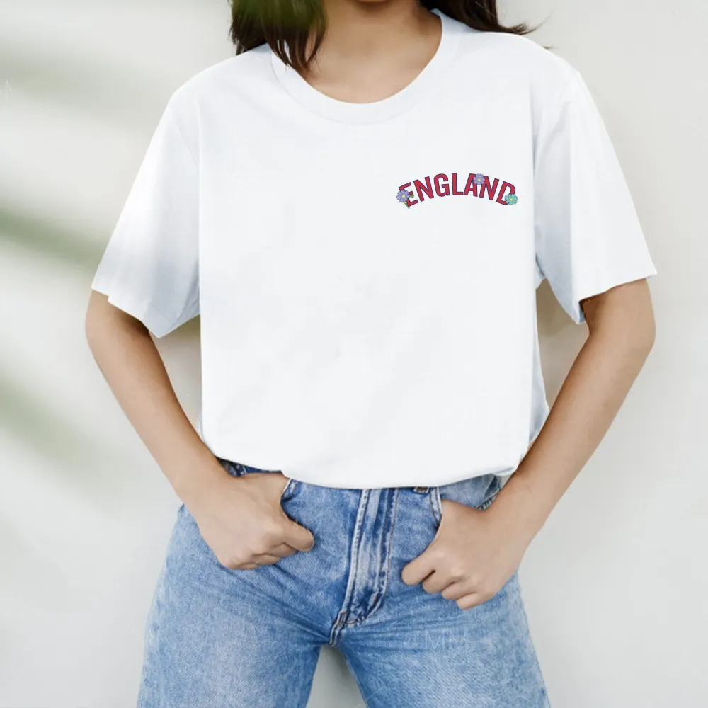 Personalised England Floral Front & Back Graphic T-Shirt