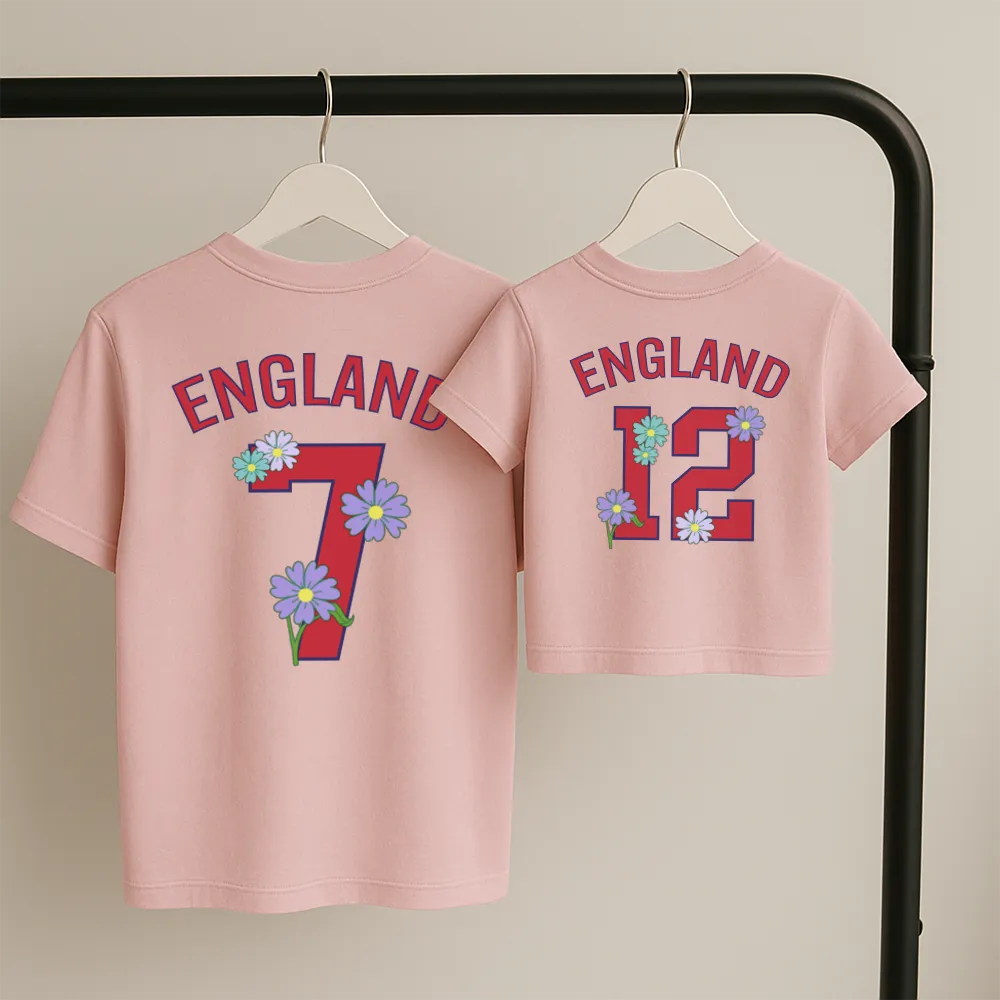 Personalised England Floral Matching Front & Back Graphic T-Shirts maternity wear outlet