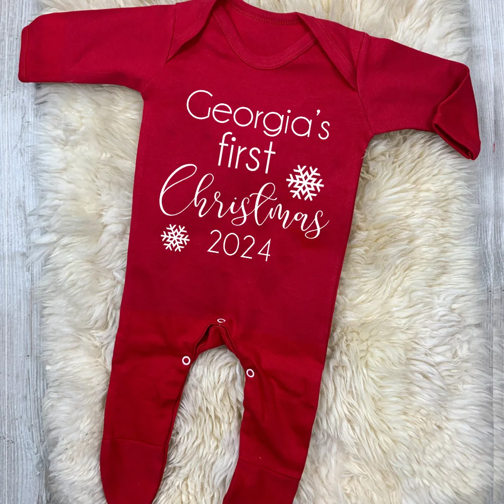 Personalised First Christmas 2024 Red Rompersuit cheap baby clothes online