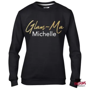 Personalised Glam-Ma Grandma Black/Gold Sweater (MRK X) grandma outfits sale