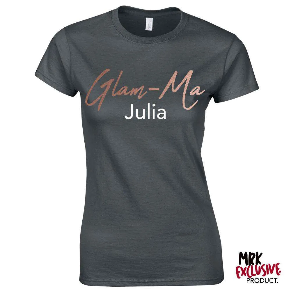 Personalised Glam-Ma Grandma Charcoal/Rose Gold Tee (MRK X) grandma outfits sale