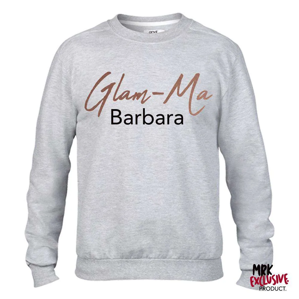 Personalised Glam-Ma Grandma Heather Grey/Rose Sweater (MRK X) grandma outfits sale