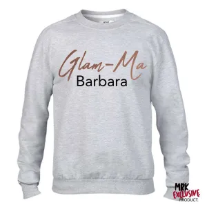 Personalised Glam-Ma Grandma Heather Grey/Rose Sweater (MRK X) grandma outfits sale