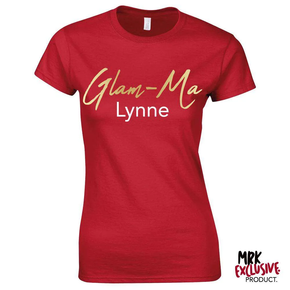 Personalised Glam-Ma Grandma Red/Gold Tee (MRK X) grandma outfits sale