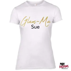 Personalised Glam-Ma Grandma White/Gold Tee (MRK X) grandma outfits sale
