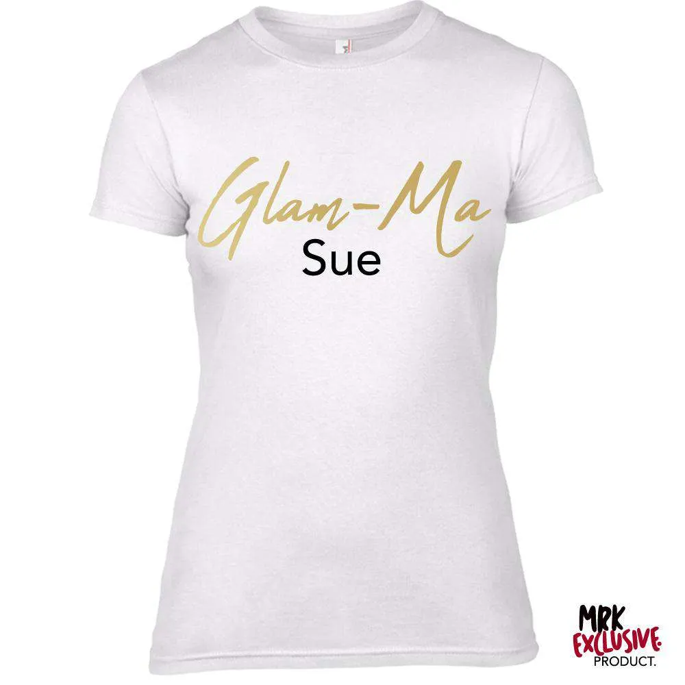 Personalised Glam-Ma Grandma White/Gold Tee (MRK X) grandma outfits sale