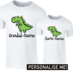 Personalised Grandad & Baby Saurus Matching Tees (MRK X) mens dad clothes online