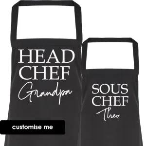 Personalised Grandpa & Sous Chef Matching Black Aprons dads clothes cheap