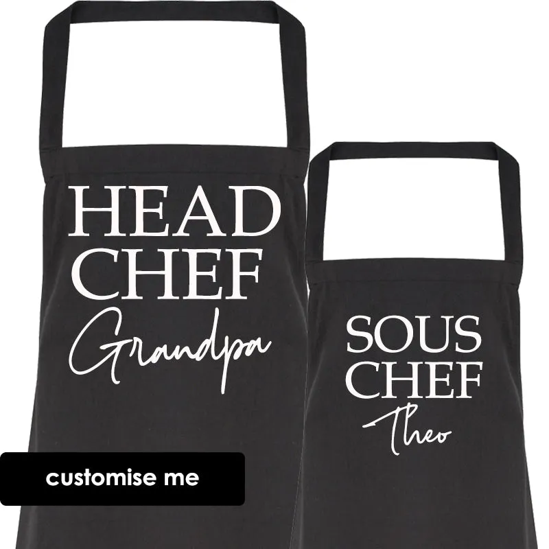 Personalised Grandpa & Sous Chef Matching Black Aprons daddy outfits clearance