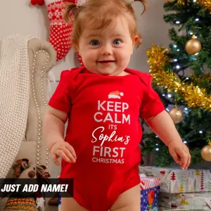 Personalised Keep Calm First Xmas Bodysuit 94 (MRK X) cheap baby clothes online