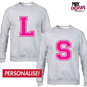 Personalised Kids Initial Matching Grey/Neon Pink Sweaters (MRK X) girls dresses outlet