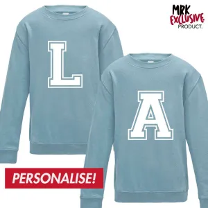 Personalised Kids Initial Matching Sky Blue Sweaters (MRK X) girls dresses outlet
