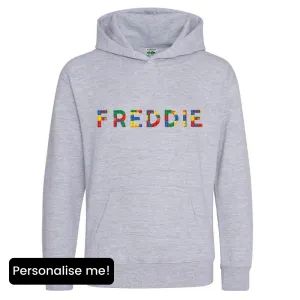 Personalised Lego Red/Yellow Bricks Hoodie boys fashion clearance