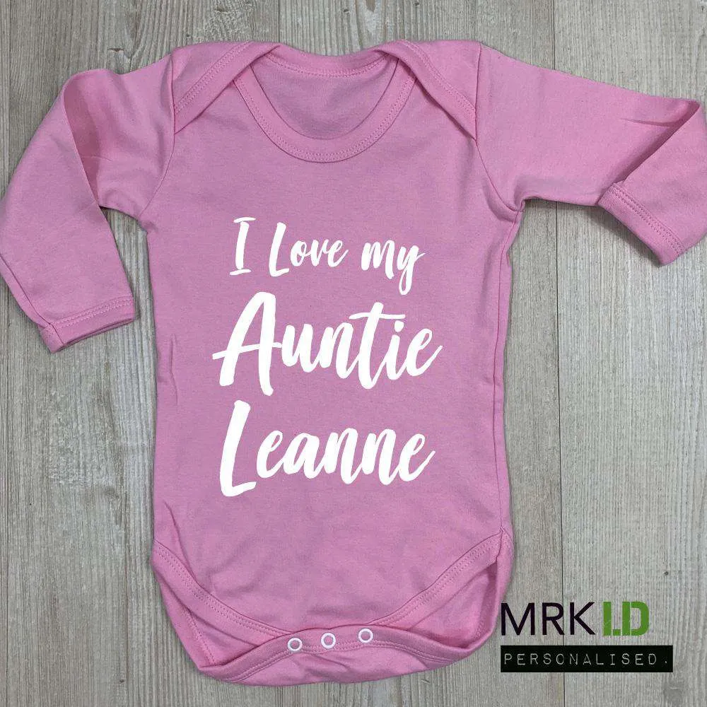 Personalised Love Auntie Pink Long-Sleeve Bodysuit (MRK X) Auntie Clothing - auntie fashion outlet