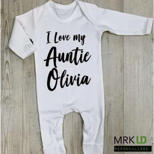 Personalised Love Auntie White Rompersuit (MRK X) Auntie Clothing - auntie fashion outlet