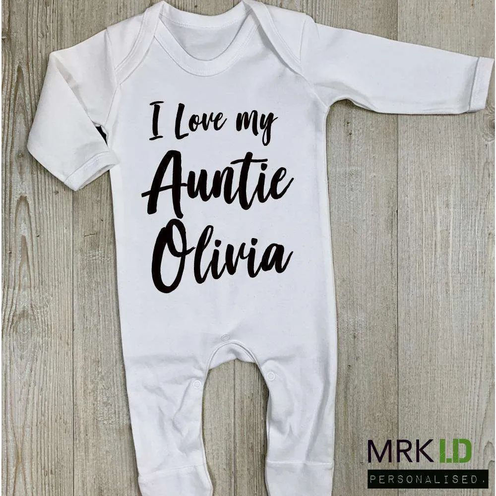 Personalised Love Auntie White Rompersuit (MRK X) Auntie Clothing - auntie fashion outlet