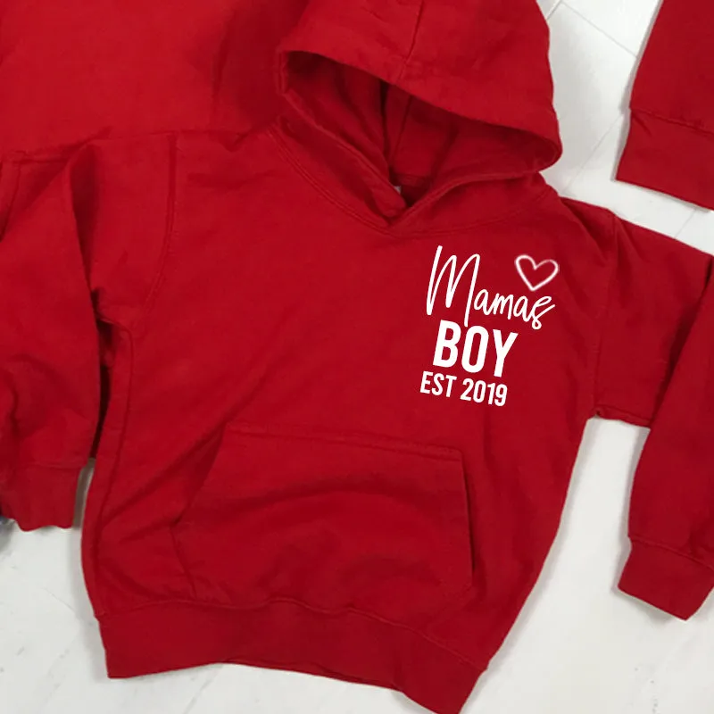 Personalised Mama & Boy Heart Established Matching Red Hoodies (MRK X)